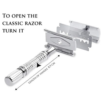 Double Edge Safety Razor for Men and Women Metal Razor with 10 Double Edge Safety Razor Blades Eco-Friendly Razor Silver Beauty World Shop