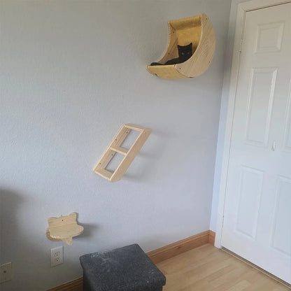 Cat Wall Hiding House Hammock Climbing Shelves Moon Perches Bed Ladder Solid Wood Steps For Activity Indoor Cats Wall Furniture Beauty World Shop