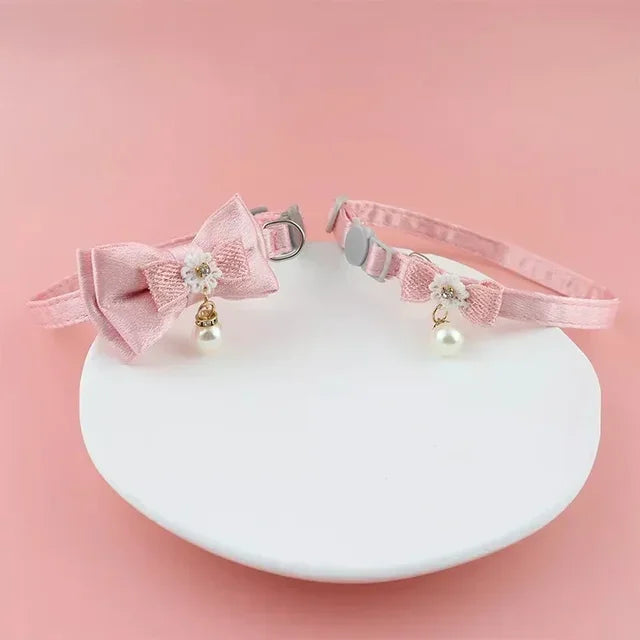Pet Collar Pink Lace Bow Hanging Bead Cat Choker Bell Dog Cat Supplies Pet Accessories Dog Accessories Dog Cat Products Beauty World Shop