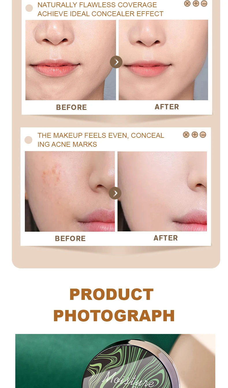 Ocheal BB Cream Air Cushion Compact Make Up Foundation Concealer Cream for Face Cosmetics Makeup Mushroom Head Puff Beauty World Shop