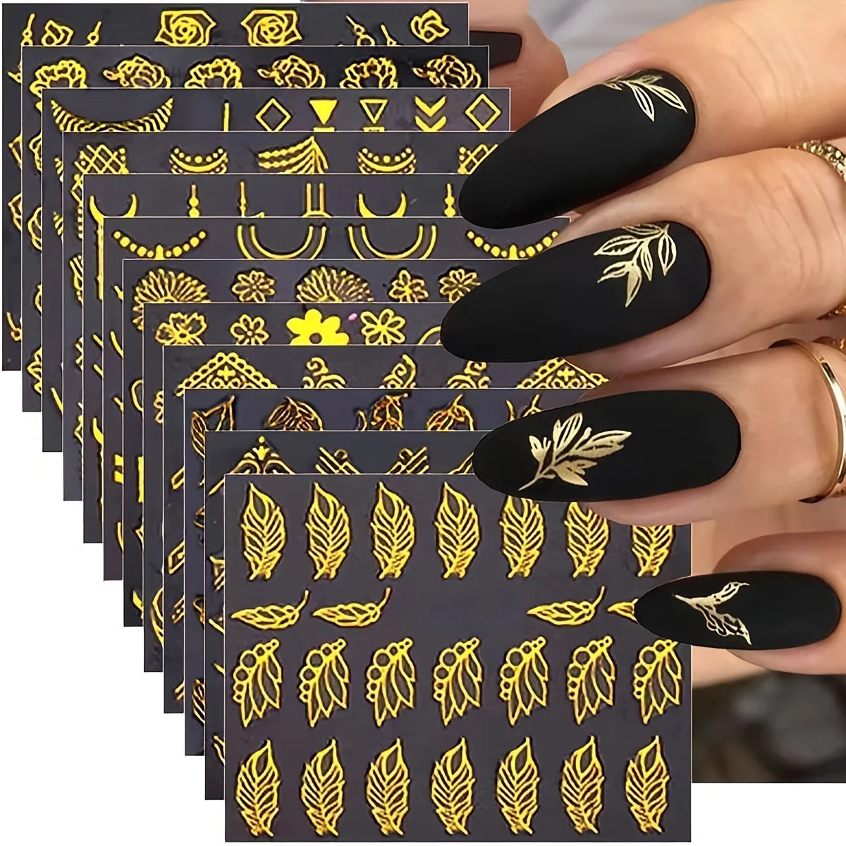 30 Sheets Golden Floral Nail Art Stickers - 3D Self-Adhesive Shimmering Leaf & Flower Designs for DIY Manicure Beauty World Shop