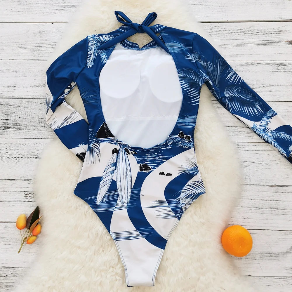 2026 Surfing Sport Swimsuit Long Sleeves Women One Piece Swimsuit  Swimwear Solid Monokini Bathing Suit Tropical Bodysuit Female Beauty World Shop