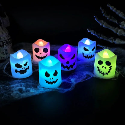 6pcs Halloween Led Ghost Pumpkin Candle Light Glowing Lamp Halloween Party Home Bar Decoration Haunted House Horror Props Beauty World Shop