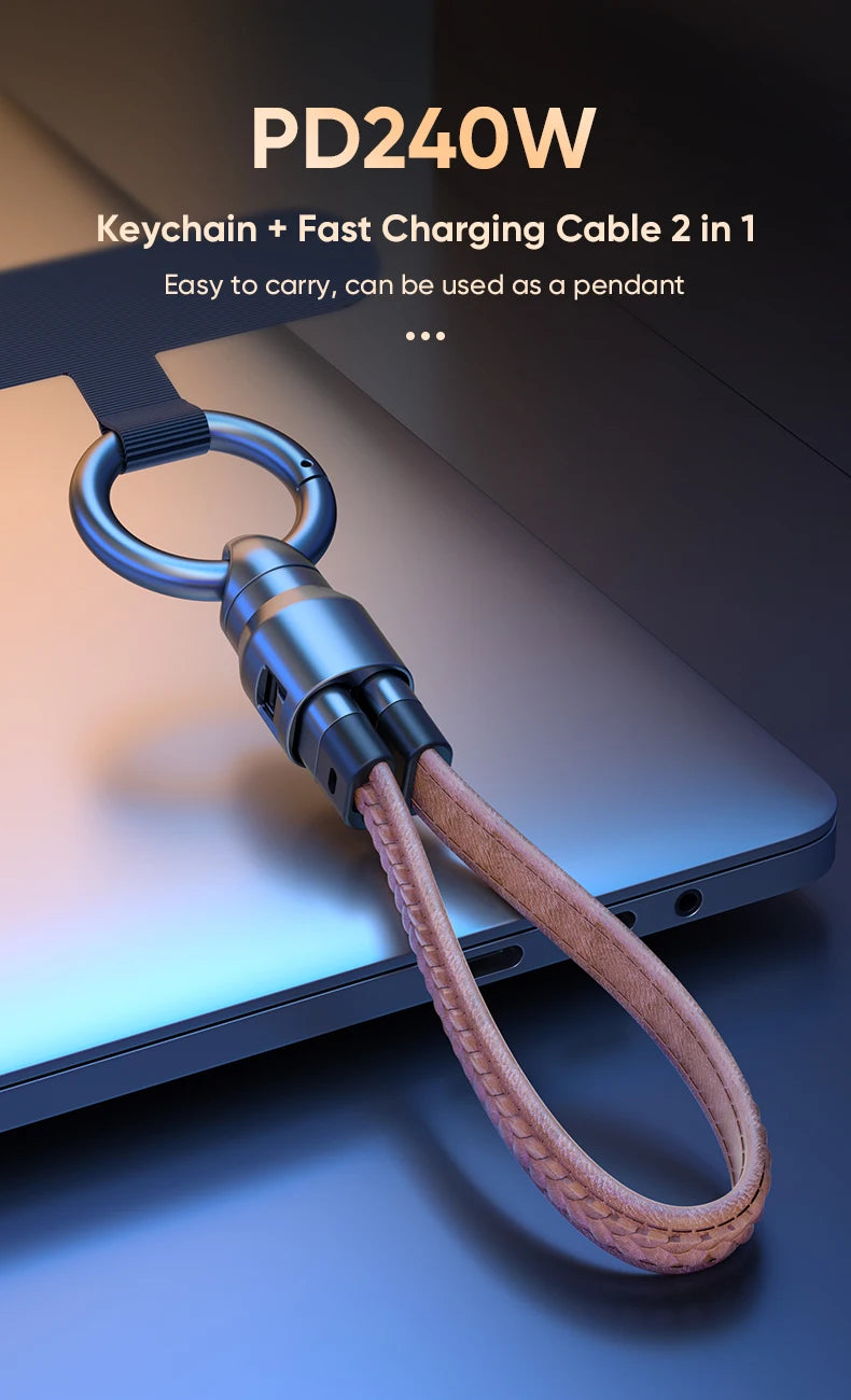 240W Mobile Fast Charging Cable Type-C to USB-C Keychain Anti Loss Hanging Rope 48V5A Short Line Laptop Tablet Charging Cable Beauty World Shop