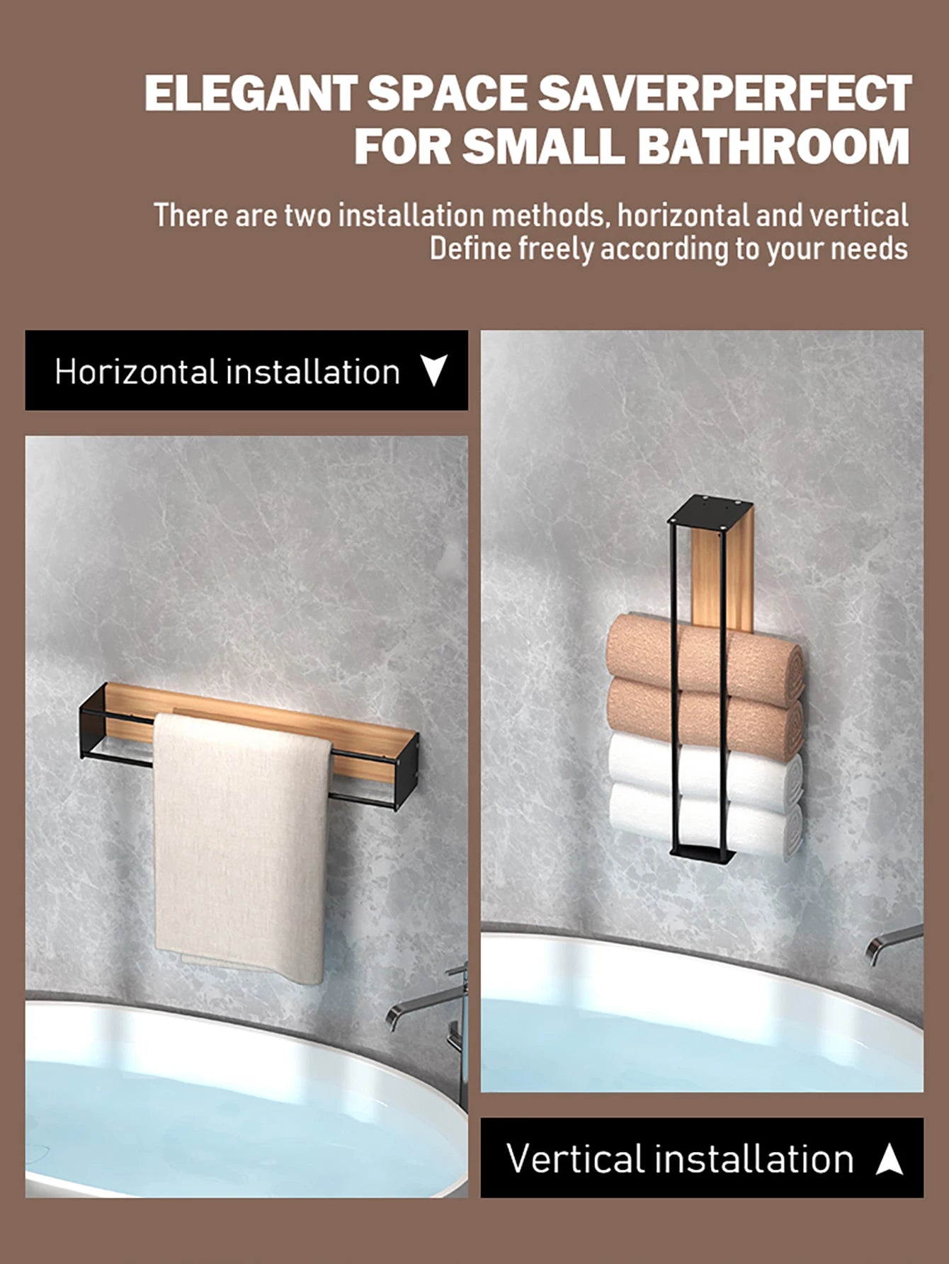 Bathroom wall mounted towel rack, bathroom decorative towel rack, towel hanging rack, roll towel storage, no drilling required Beauty World Shop