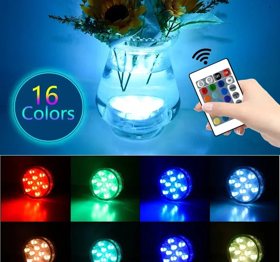 10 LED RGB Underwater Lights with Magnetic Suction Cups 16 Color Lights Fish Tank Pool Underwater Lighting Plant Grow Lights Beauty World Shop
