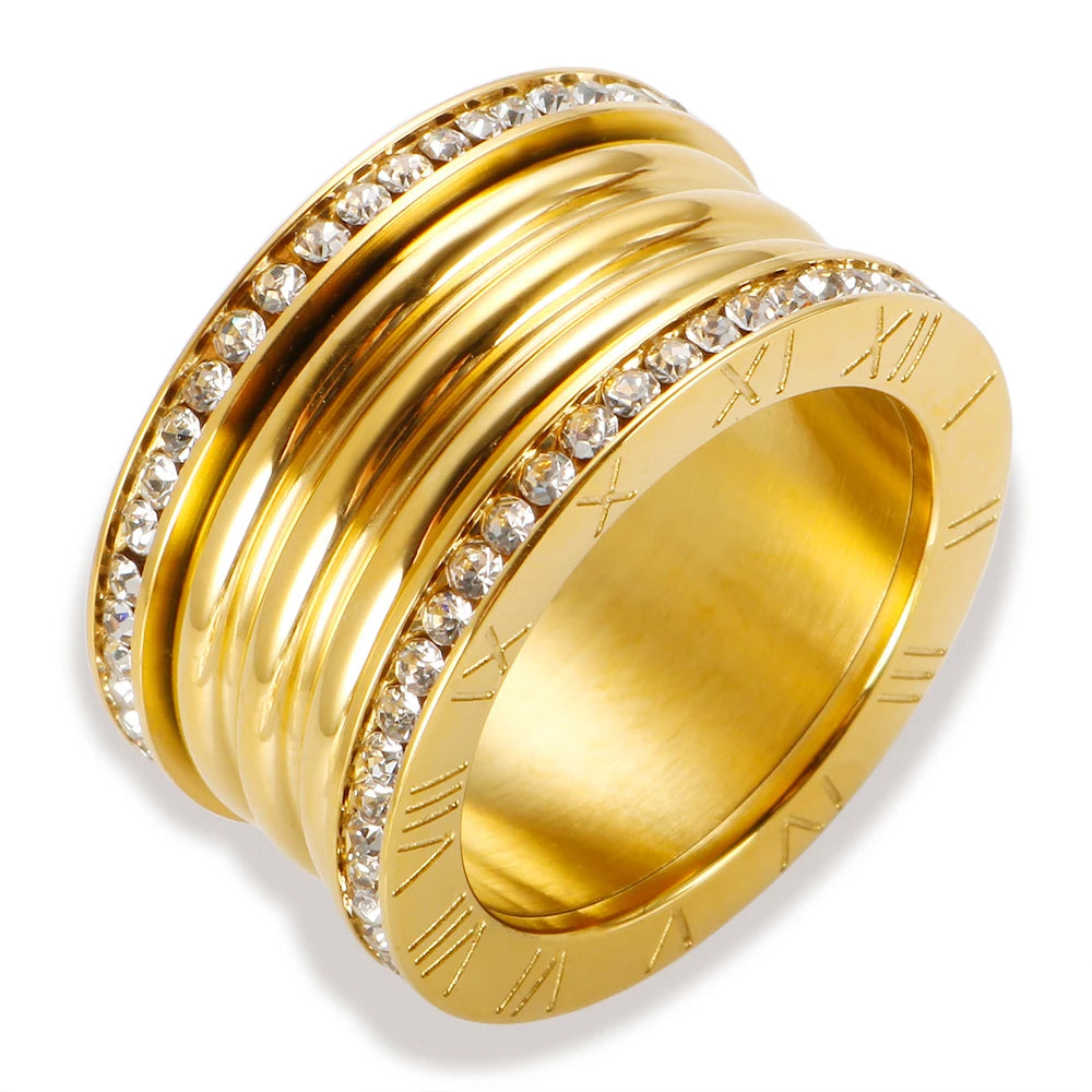 Three Layers Roman Numerals Ring for Women Luxury Stainless Steel Rotatable Crystal Finger Rings Female Wedding Trendy Jewelry Beauty World Shop