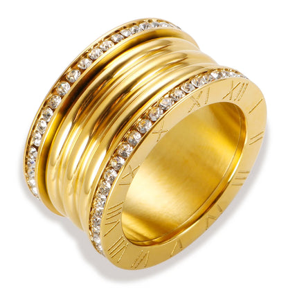 Three Layers Roman Numerals Ring for Women Luxury Stainless Steel Rotatable Crystal Finger Rings Female Wedding Trendy Jewelry Beauty World Shop