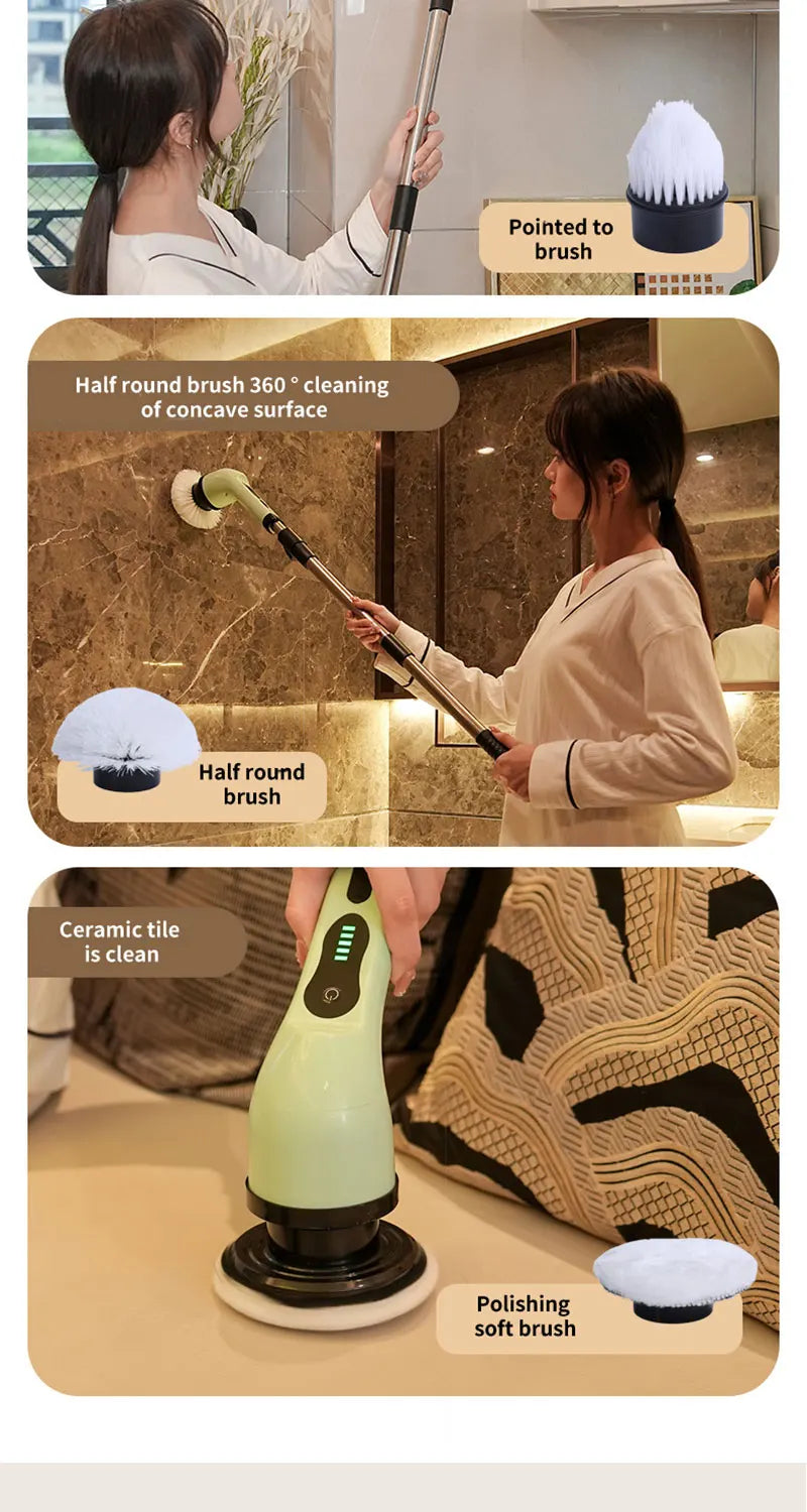 9-in-1 Electric Cleaning Brush Electric Spin Cleaning Scrubber Electric Cleaning Tools Parlour Kitchen Bathroom Cleaning Gadgets Beauty World Shop