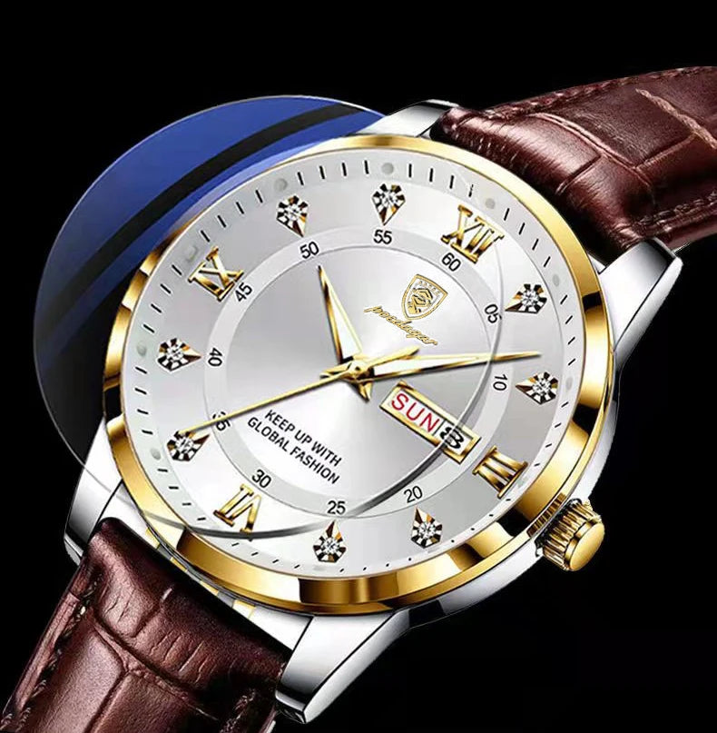 POEDAGAR Luxury Brand Men Watches Waterproof Luminous Leather Quartz Man Wristwatch Casual Sports Military Watch For Men relogio Beauty World Shop