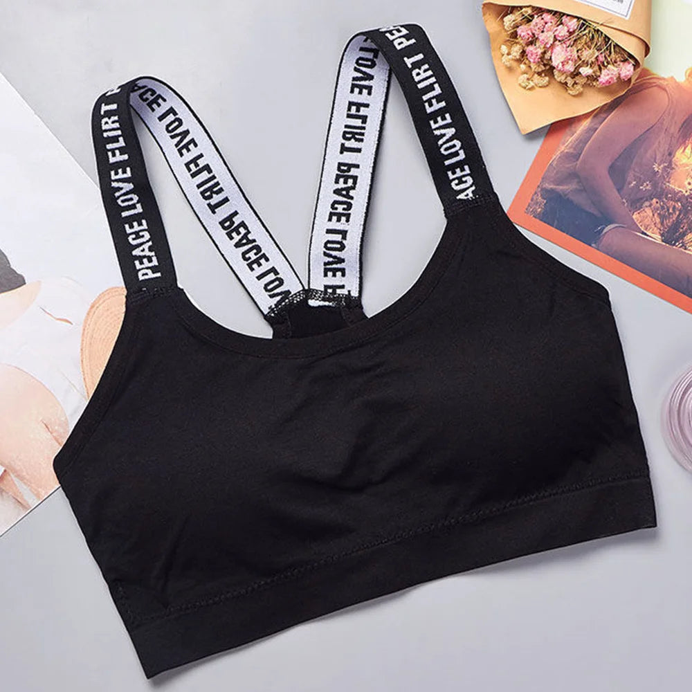 Sports underwear Women Yoga Fitness Seamless Crop Top Wide Letter Straps Comfortable Workout Activewear Beauty World Shop