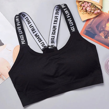 Sports underwear Women Yoga Fitness Seamless Crop Top Wide Letter Straps Comfortable Workout Activewear Beauty World Shop