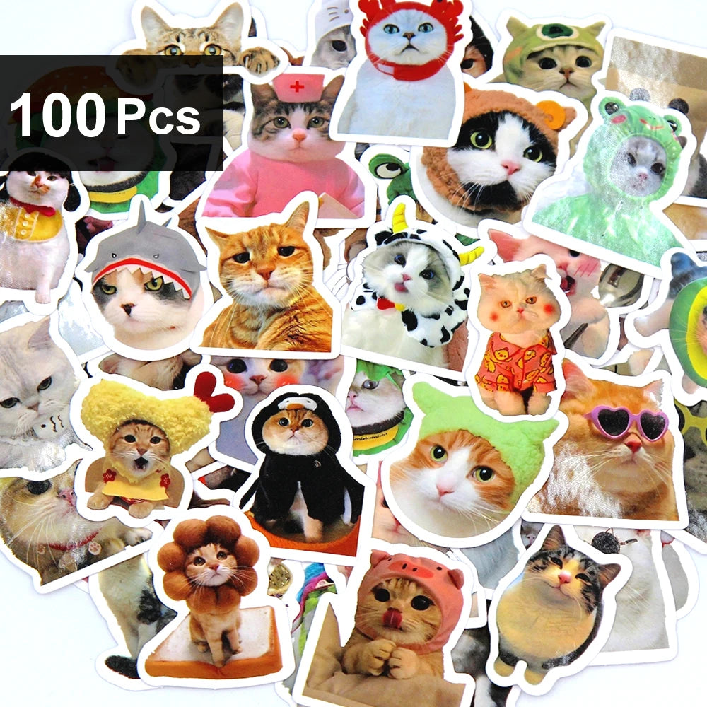 100/500/1000pcs Funny Cat Stickers Cartoon Cute Decals Toy Stationery Guitar Phone Bicycle Laptop Luggage Graffiti Kids Sticker Beauty World Shop