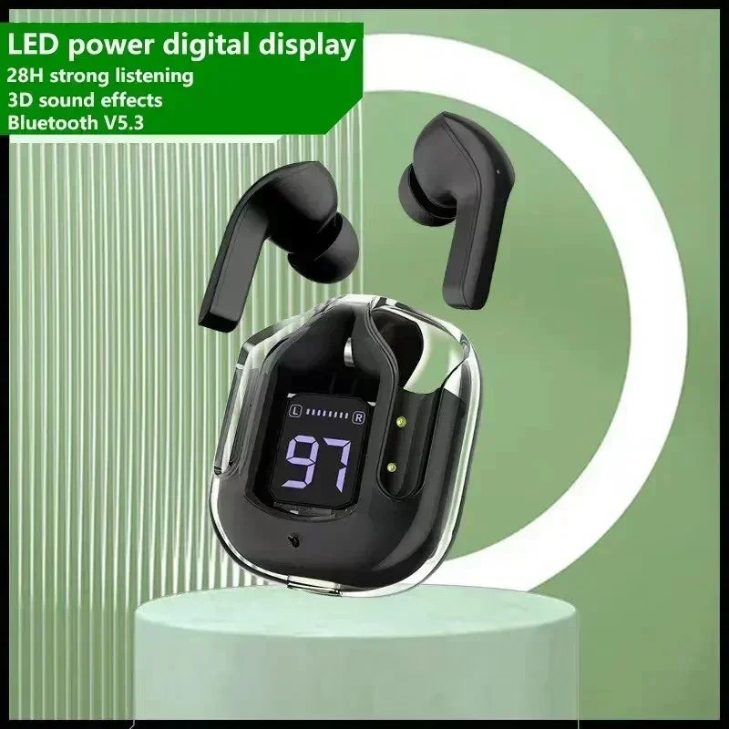 TWSHK3 Wireless Bluetooth Earphone Noise Canceling HiFi Stereo Sport Headphones with Digital Display Transparent Charging Case Beauty World Shop