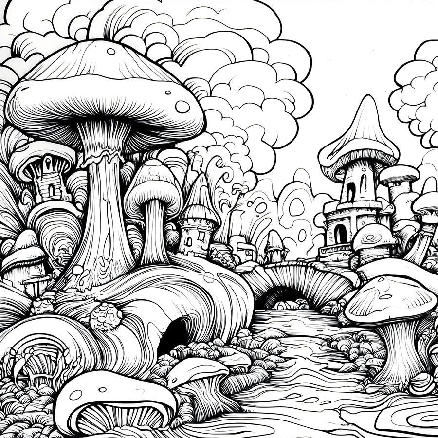 Mushroom World Colouring Book Adult Picture Book Original Design Beauty World Shop