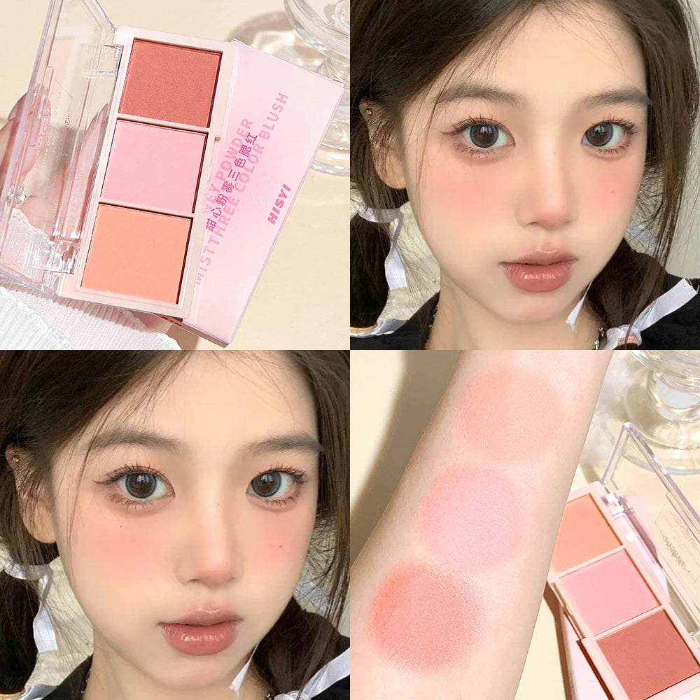 HISYI three-color blush natural color rendering delicate non-flying powder matte rouge holding makeup clear vitality girl blush Beauty World Shop