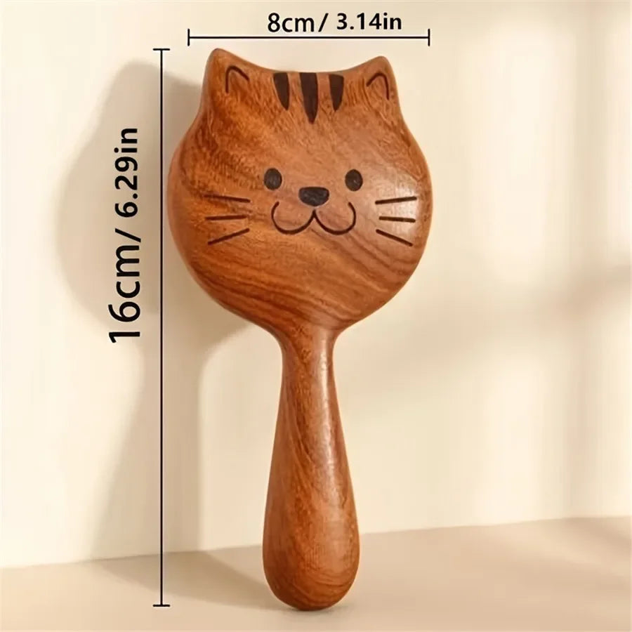 Charming Kitten Shape Solid Wood Massage Comb - Women's Air Cushion Scalp & Meridian Relief Beauty World Shop