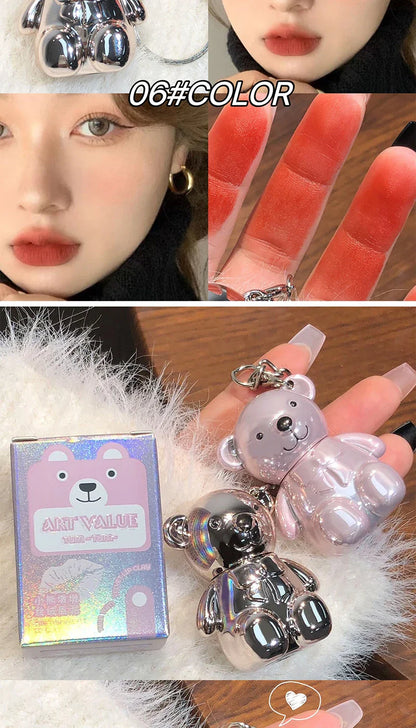 ART VALUE Bear Doudoun Velour Lip Clay matte Mist Face with White grey pink keychain lip glaze Beauty Trend Shop