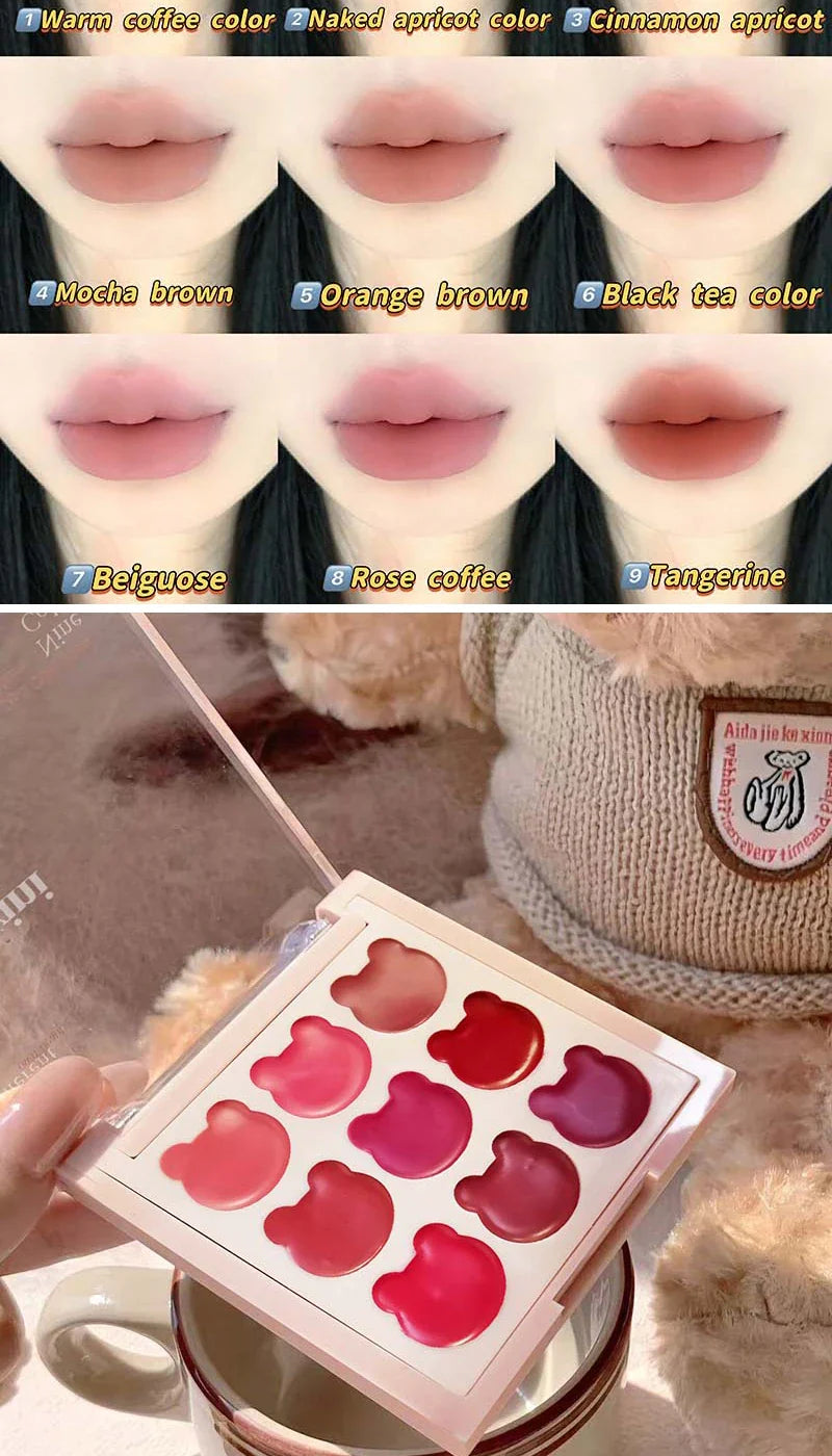 Cappuvini 9 Colors Velvet Lip Mousse - Matte & Natural Finish, Long-Lasting Non-Drying, Cute Bear Design for Youthful Look, Beauty Trend Shop