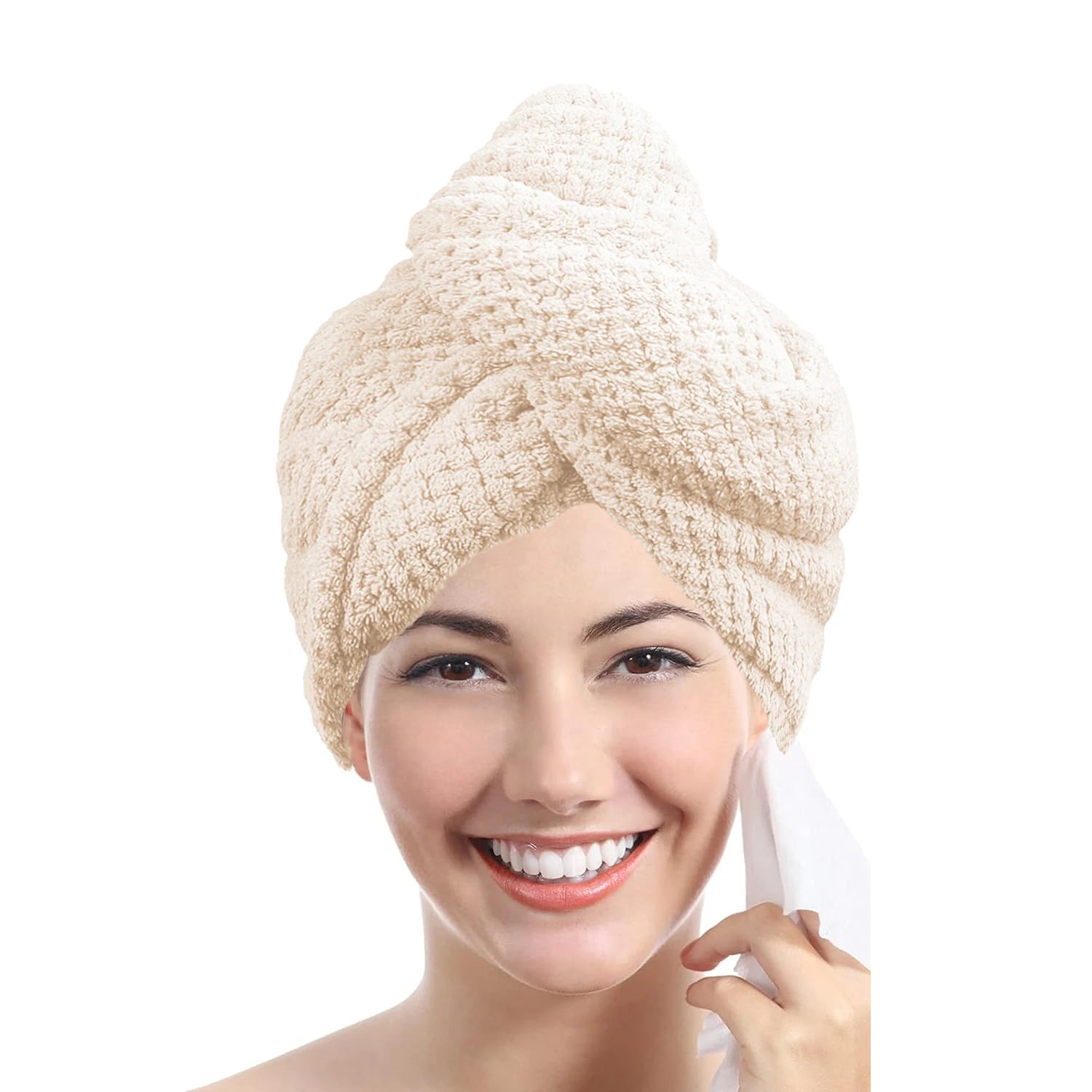 Solid color hair towel Textured dry hair cap 9.8 "X 25.5" absorbent hair towel wrap for button-down women Beauty World Shop