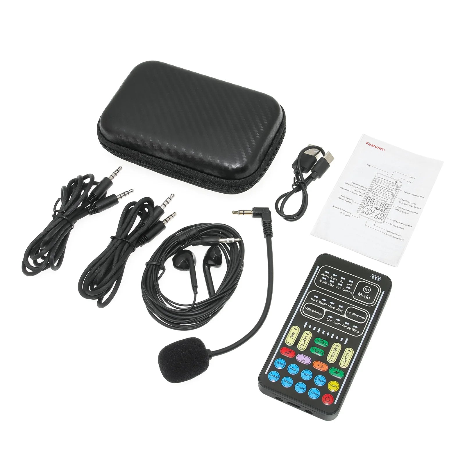 New I9 Mini Voice Changer Live Sound Card  + Headphones + Microphone Audio 8 Sound Effect Machine Equipment Voice Card for Phone Beauty World Shop