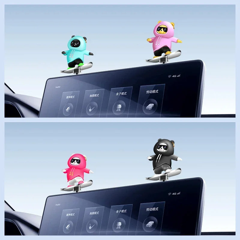 Car Automatic Sliding Skateboard Bear Alloy Cute Cartoon Scooter Center Console Ornaments Creative Car Decoration Accessories Beauty World Shop