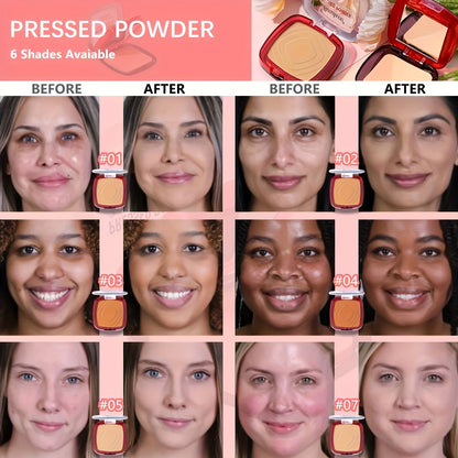 Matte Full Coverage Pressed Powder Foundation With Puff Applicator, 24H Fresh Wear Matte Weightless Finishing Powder Makeup Beauty World Shop