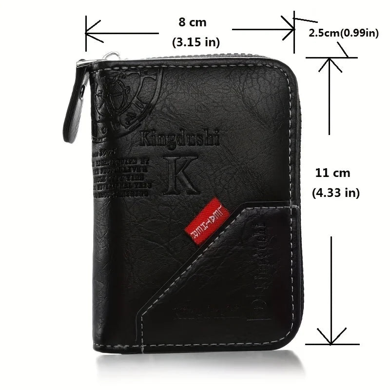 Vintage PU Leather Slim Wallet - Zipper RFID Blocking 11-Slot Card Holder, Retro Style Gift for Men & Women, Classic Design Beauty World Shop