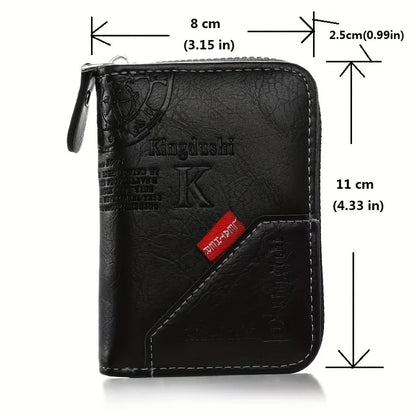 Vintage PU Leather Slim Wallet - Zipper RFID Blocking 11-Slot Card Holder, Retro Style Gift for Men & Women, Classic Design Beauty World Shop