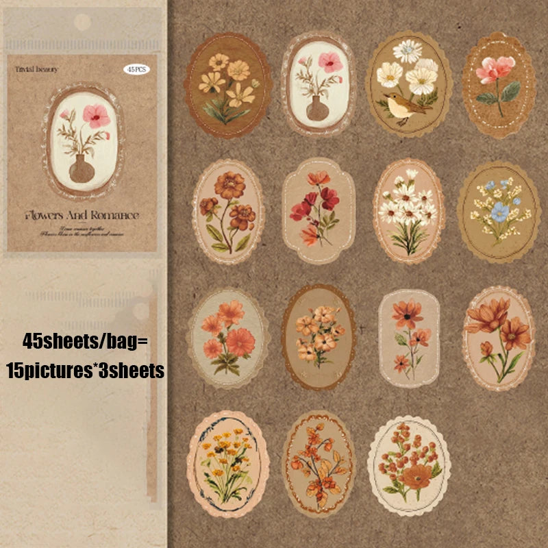 Mr. Paper 45pcs Serene Florals Sticker Pack - Boxed Flower Theme Collection, DIY Journal Collage Decor Set, Literary Stationery Beauty World Shop
