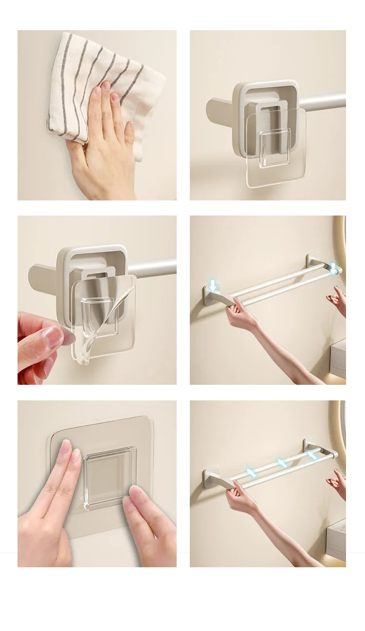 Self-adhesive Home Bathroom Towel Rack Holder Without Drilling Wall Mount Towel Shelf Kitchen Bathroom Accessories Towel Hanger Beauty World Shop