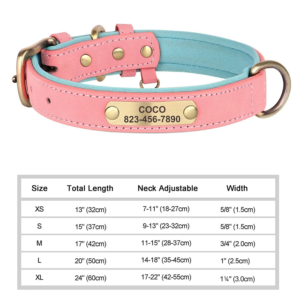 Personalized Customized Leather ID Nameplate Dog Collar Soft Padded Dogs Collars Free Engraving Name for Small Medium Large Dogs Beauty World Shop
