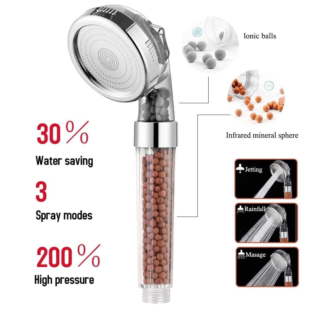 New 3 Functions High Pressure SPA Shower Head Water Saving Handheld Rainfall Bathroom Accessories Anion Filter Shower Beauty World Shop
