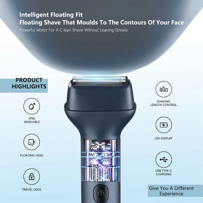 HOMEFISH 5 IN 1 Men's Electric Shaver IPX6 Waterproof Beard Trimmer Rechargeable Cordless Hair Clipper Body Grooming Kit Beauty World Shop