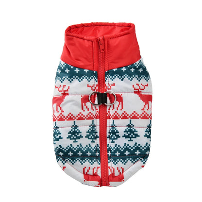 New Year Pet Coat For Christmas Deer Print Dog Jacket With D-ring Waterproof Pets Costume For Small Medium Dogs Bulldog Clothes