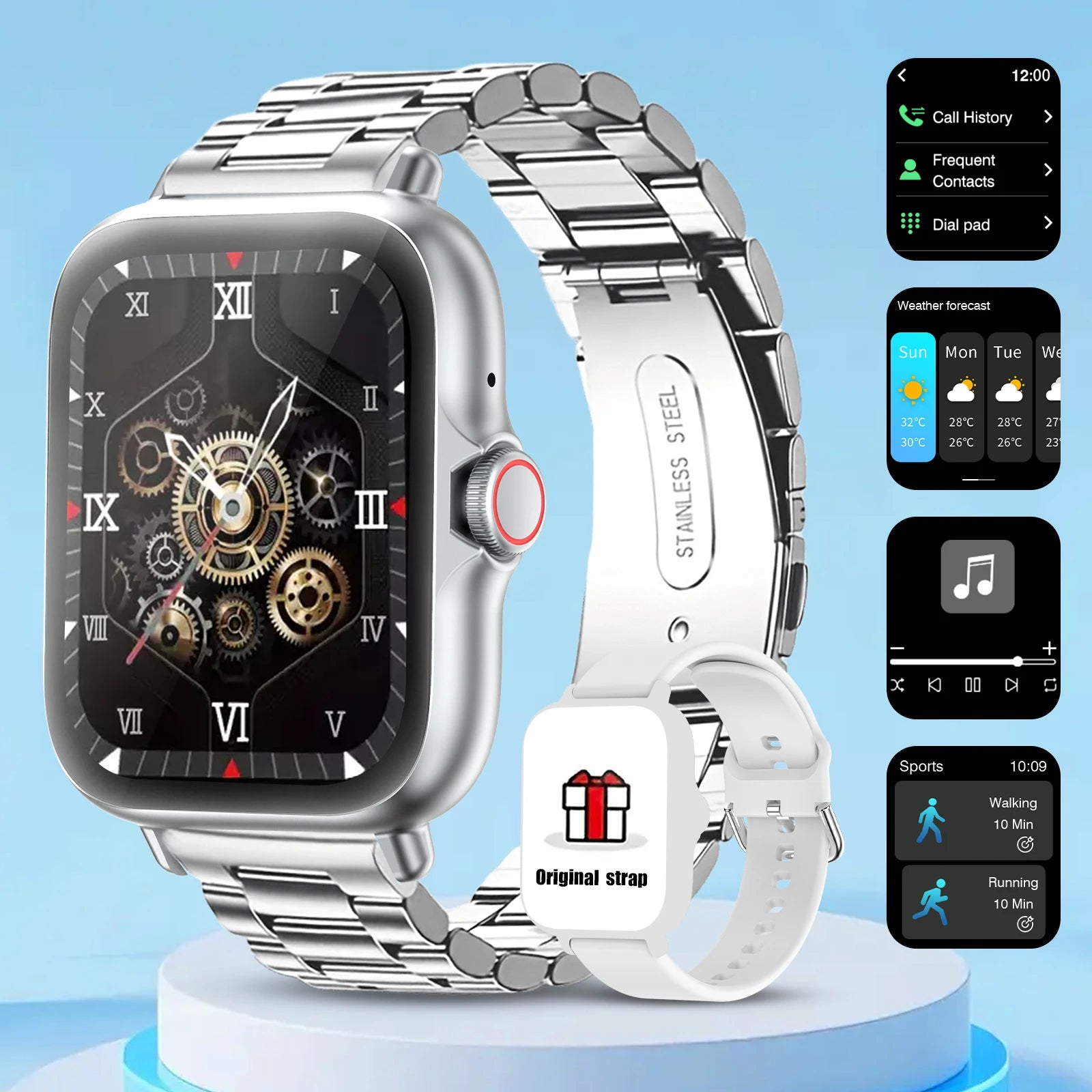 Smart watch with full touch screen, call, message reminder, music control and other functions, compatible with iPhone/android mo Beauty World Shop