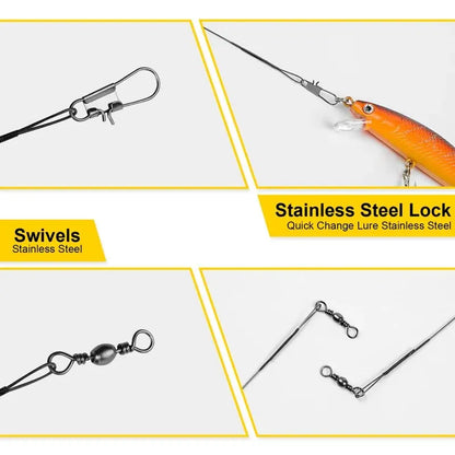 20PC Anti Bite Steel Fishing Line 15/20/25/30cm Steel Wire Leader With Swivel Fishing Accessory Fishing Wire Olta Leadcore Leash Beauty World Shop