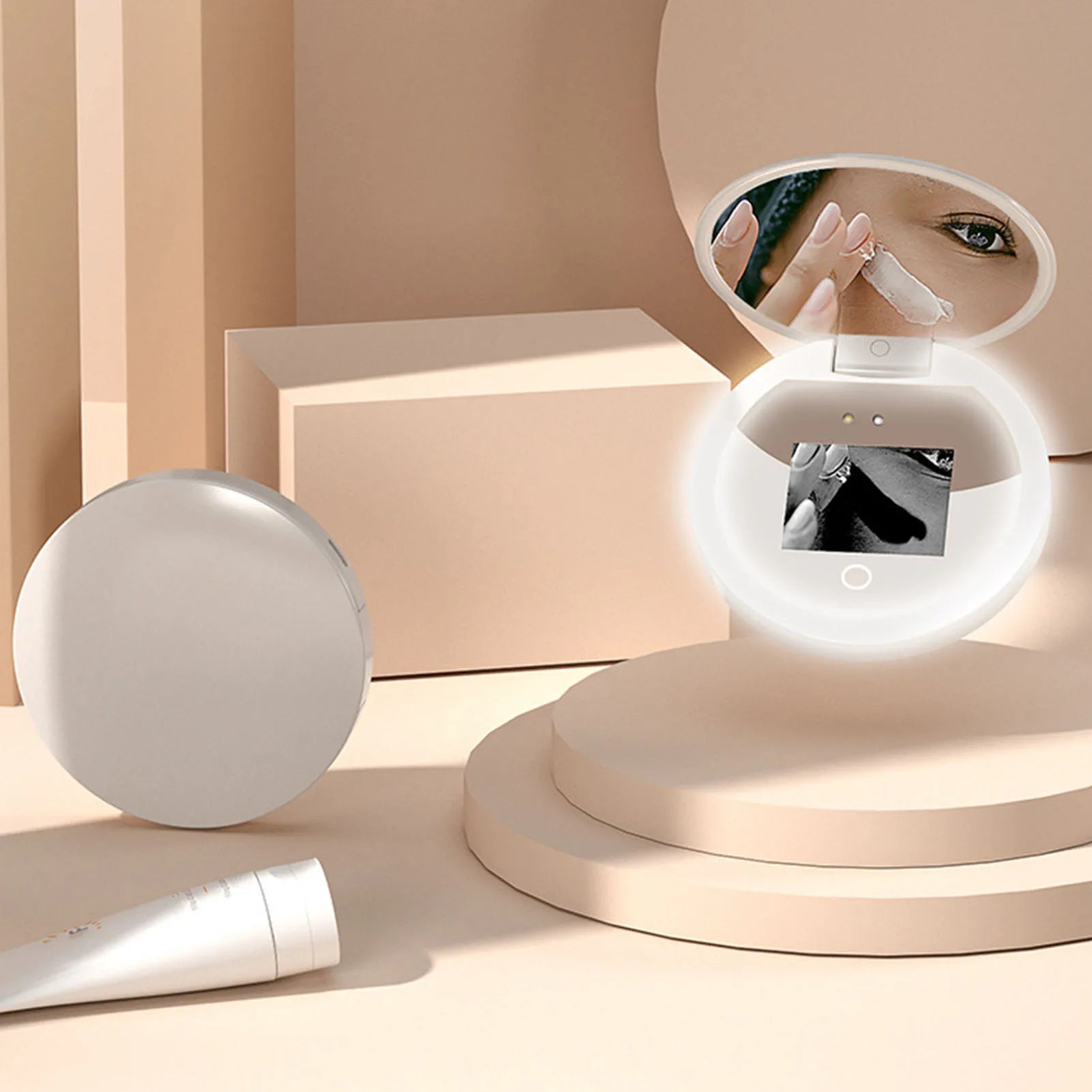 UV Mirror Sunscreen Testing Camera with Light 2X Magnification Travel Makeup 3.5in Pocket Size L Beauty World Shop