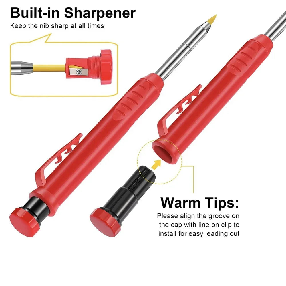 Solid Carpenter Pencil With Refill Lead And Built-in Sharpener For Deep Hole Mechanical Pencil Scribing Marking Woodworking Tool Beauty World Shop