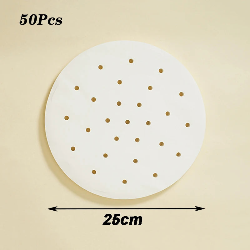 50pcs Bamboo Steamer Papers Disposable Non-Stick Steamer Mat Oil Paper Air Fryer Oven Kitchen Pan Pad Airfryer Bakpapier Beauty World Shop