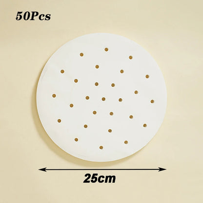 50pcs Bamboo Steamer Papers Disposable Non-Stick Steamer Mat Oil Paper Air Fryer Oven Kitchen Pan Pad Airfryer Bakpapier Beauty World Shop