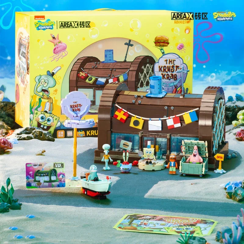 Spongebob Cartoon Krusty Krab Restaurant Building Blocks Creative Canteen Scenes Model Bricks Desktop Ornaments Toy For Kid Gift Beauty World Shop