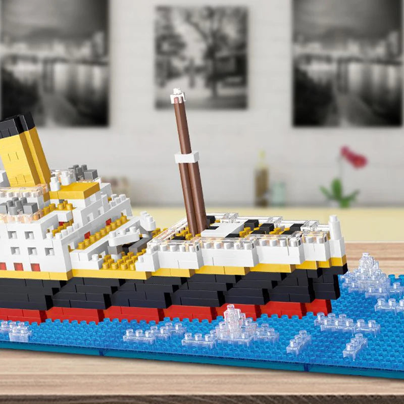 Titanic ship model children's toys birthday gift assembly building block plastic block with lamp toy Titanic building block toy Beauty World Shop