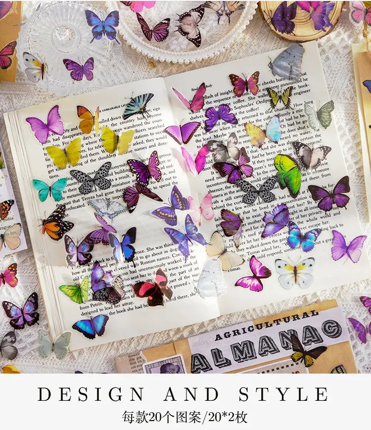 Journamm 40pcs/pack Butterfly Series Stickers Art Collage Junk Journal DIY Scrapbooking PET Waterproof Craft Aesthetics Stickers Beauty World Shop