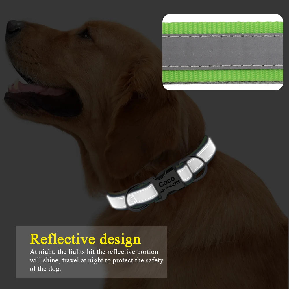 Reflective Personalized Dog Collar Engrave ID Nylon Collars Soft Padded Dogs Collar Adjustable for Small Medium Large Dogs Pug