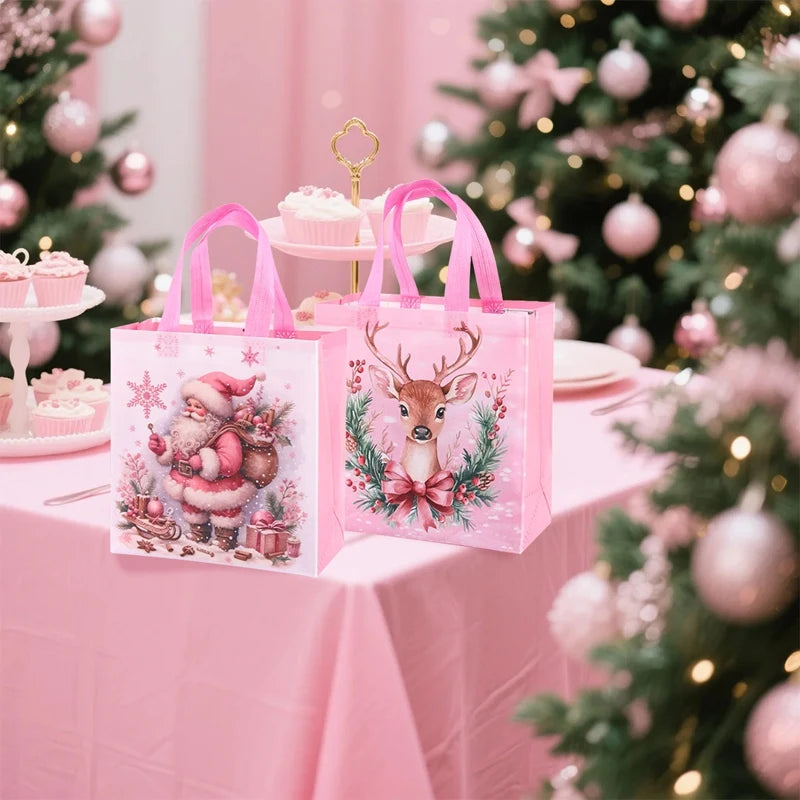 4pcs Christmas Gift Bags Santa Claus Snowman Non-Woven Christmas Tote Bag with Handles Christmas Decorations For Home 2025 Gifts Beauty World Shop