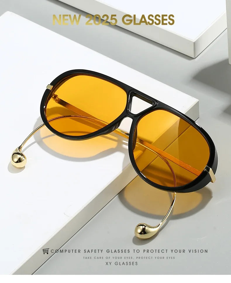 2025 European and American Fashion Sunglasses Male Pilot Double Beam Large Frame Metal New Sunglasses Female Beauty World Shop