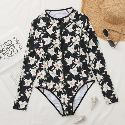 2026 Surfing Sport Swimsuit Long Sleeves Women One Piece Swimsuit  Swimwear Solid Monokini Bathing Suit Tropical Bodysuit Female Beauty World Shop