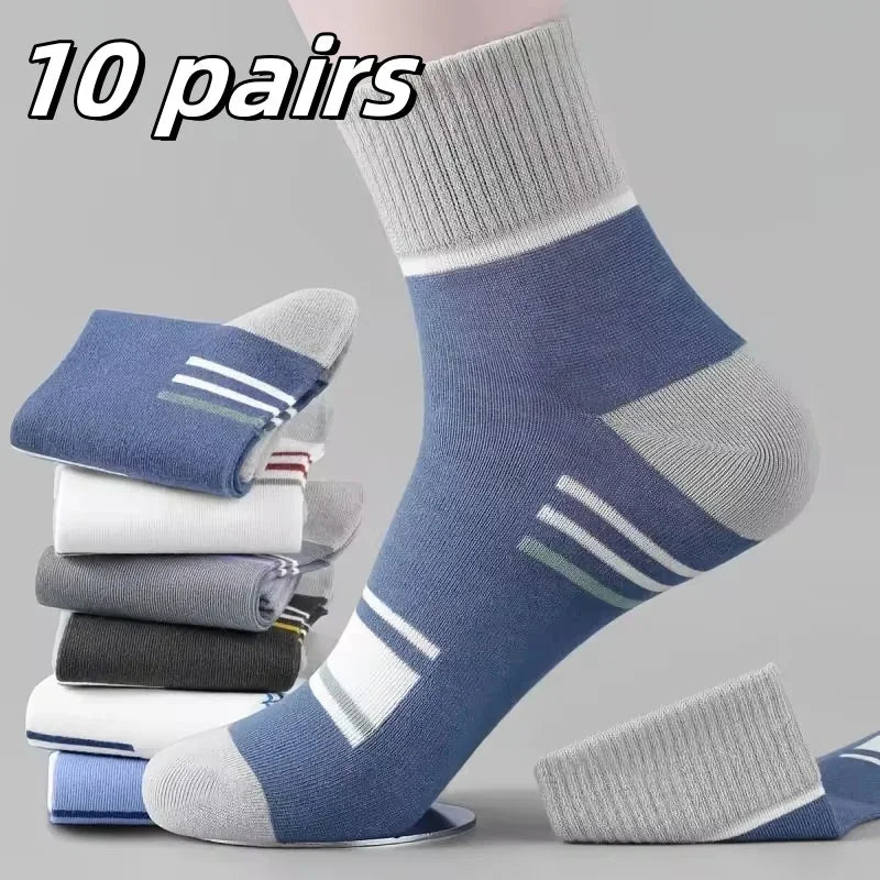 Men's Mid-Calf Cotton Socks 10/5/3 Pairs | Soft Breathable All-Season Crew Socks Solid Color for Daily Work, Sports &Casual Wear Beauty World Shop