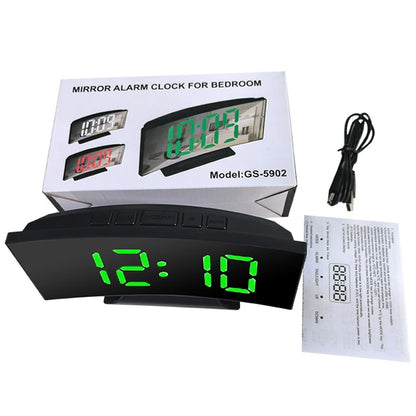 Electronic Alarm Clock Noiseless Design Digital LED Large Display Mirror Electronic Clock Digital Alarm Clock LED Mirror Clocks Beauty World Shop